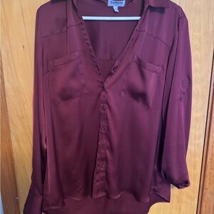 Express Women's Portofino Burgundy Satin Blouse